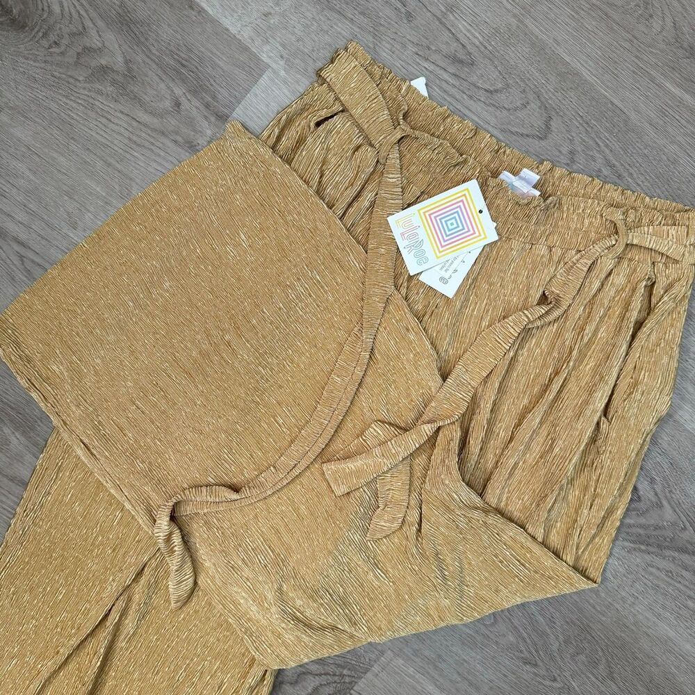 Lularoe NWT Gold Flowy Wide Leg Pants - Large
